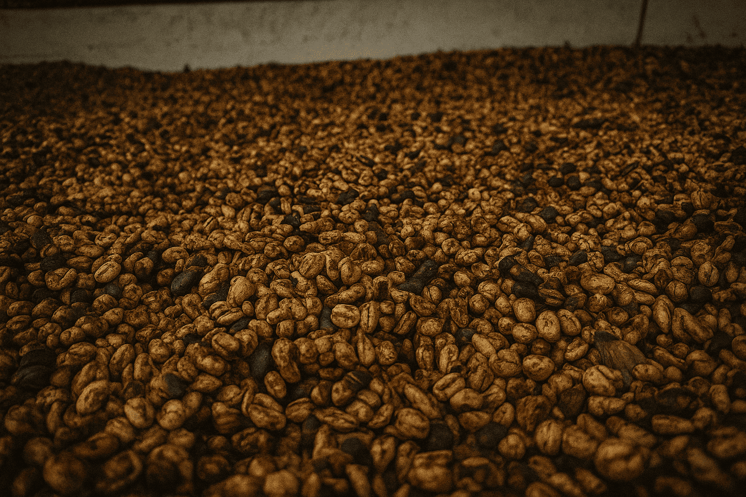 Nahaufnahme von Kaffeebohnen beim Trocknen auf der Farm Granados (Café Granados) in Costa Rica – Specialty Costa Rica Kaffee.